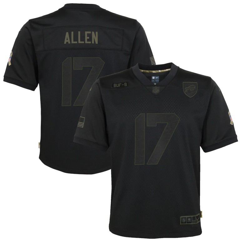 NFL Buffalo Bills #17 Josh Allen Nike Youth 2020 Salute to Service Game  Black jerseys->women nfl jersey->Women Jersey